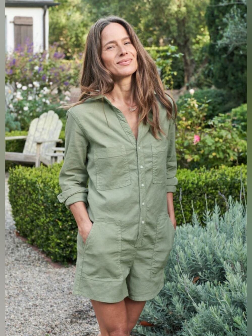 Frank & Eileen Ireland Playsuit Sage Green Linen Long Sleeve Romper Extra Small